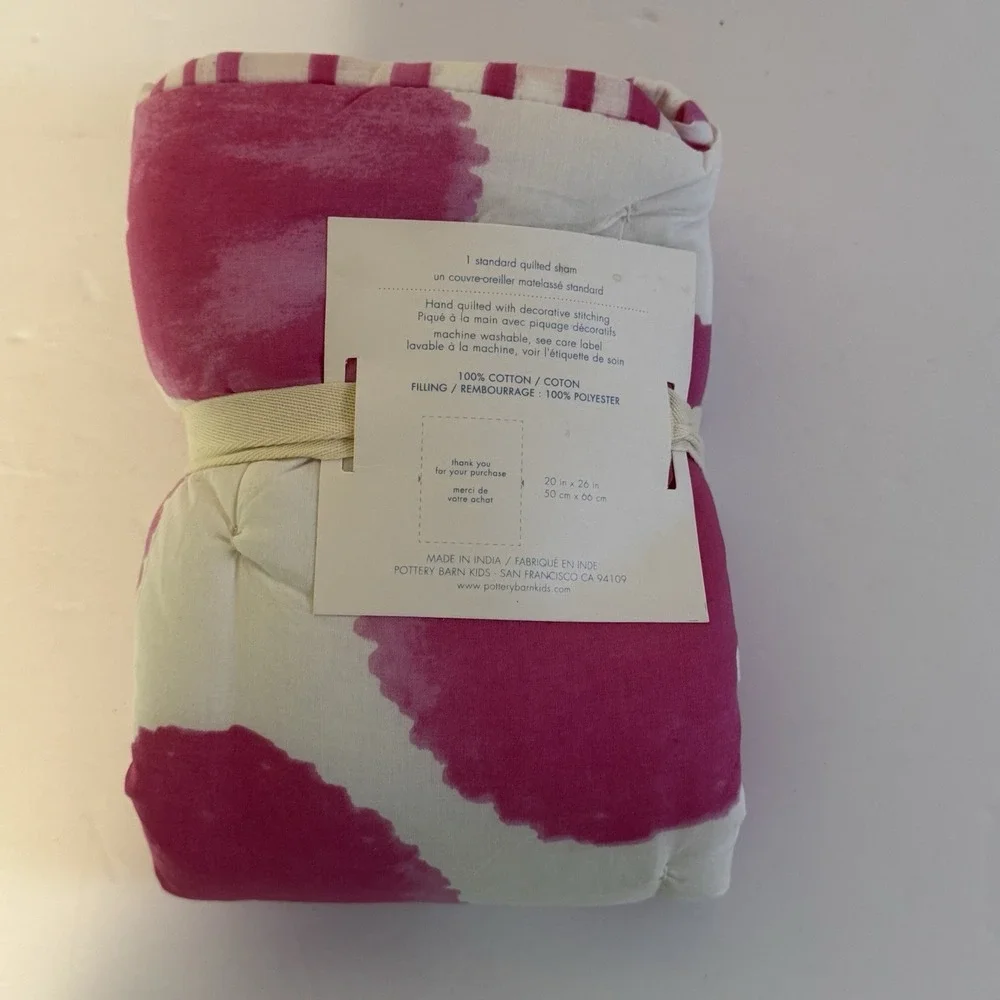 Pottery Barn Kids Watercolor Dot standard sham quilted bright pink New w‎ tag